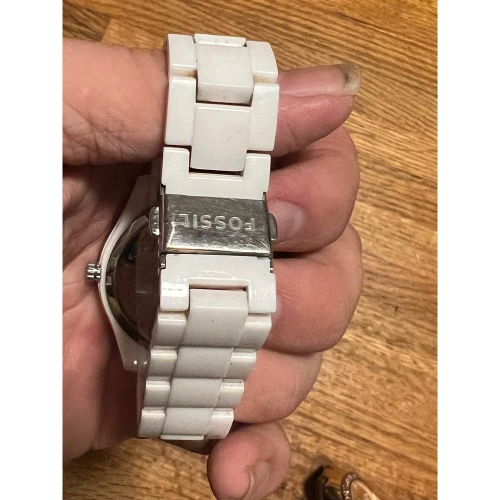 Fossil ES2444 Stella White Resin Crystal Bezel Ladies Watch